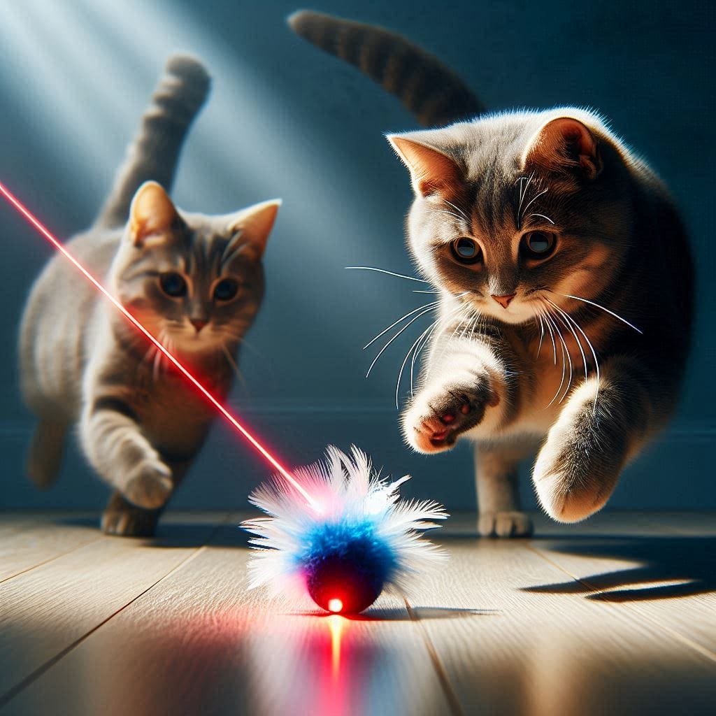 A cat chasing a laser pointer, engaging in active play