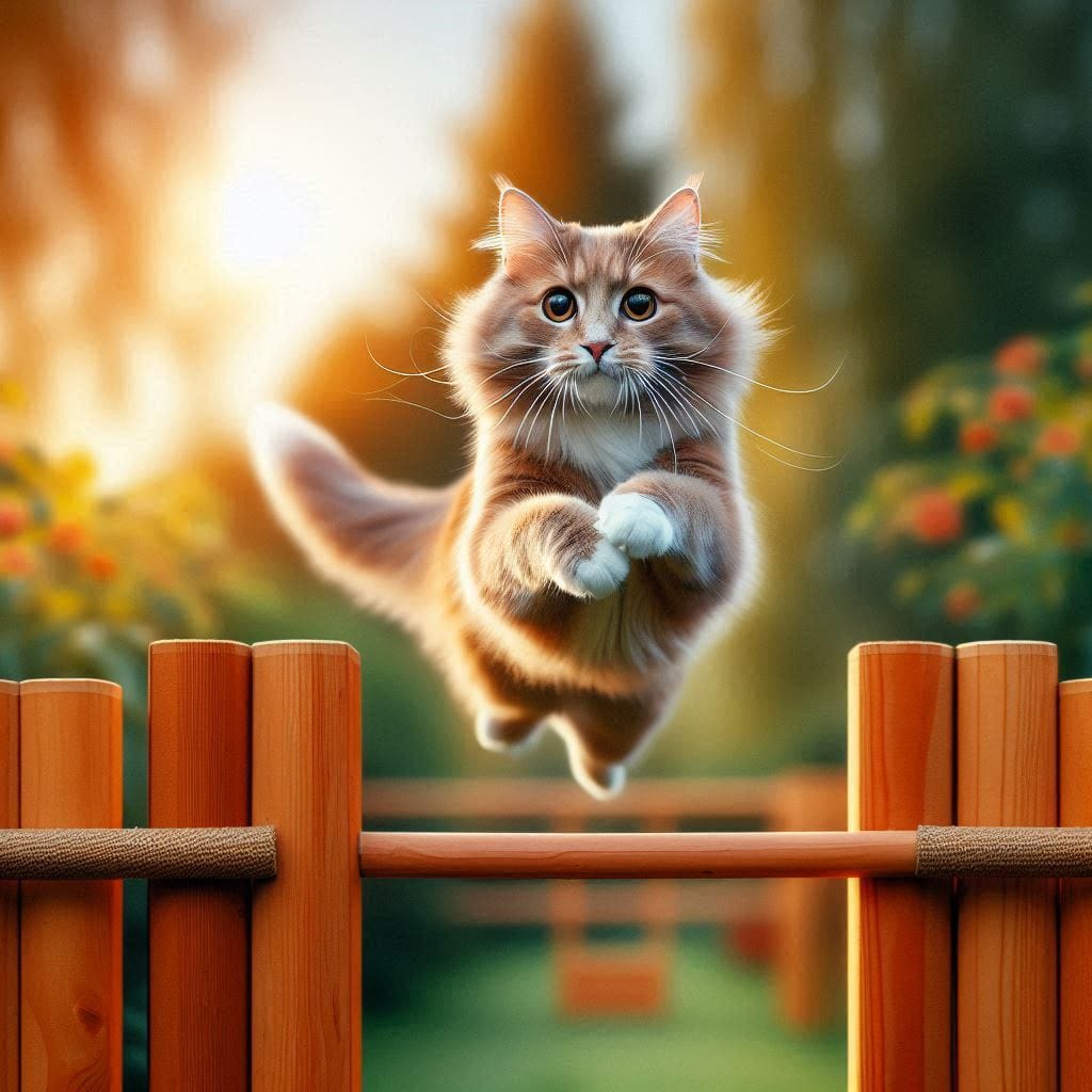 A cat jumping through a hoop in a home agility course